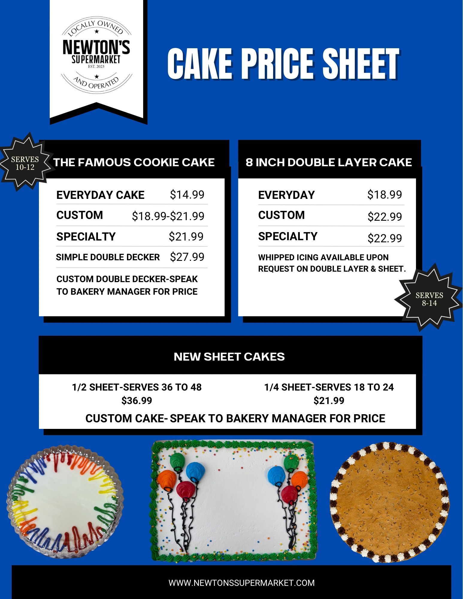 Cake Price Sheet