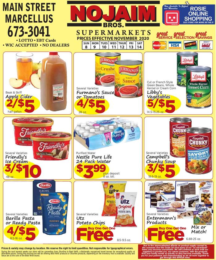 NOJAIM BROS. OF MARCELLUS Ad Specials